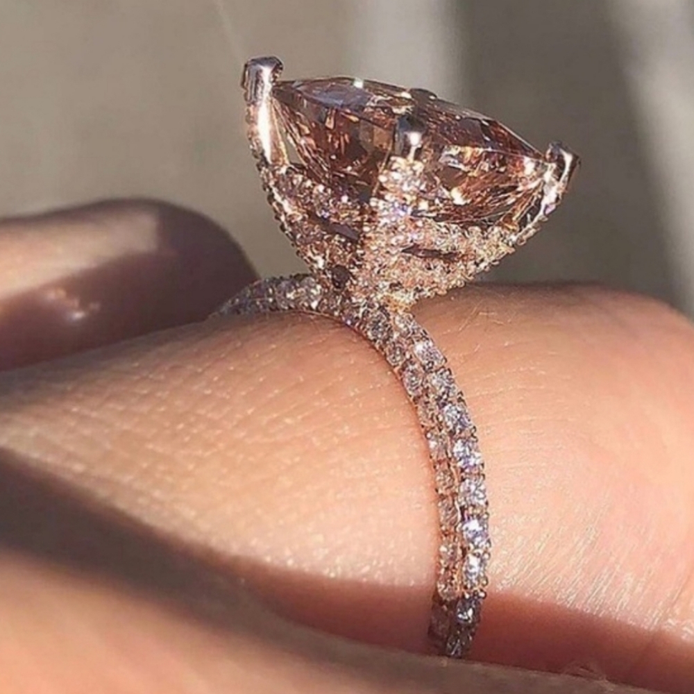 Rose Gold Morganite Solitaire Halo Ring - Sparkling Pink Center